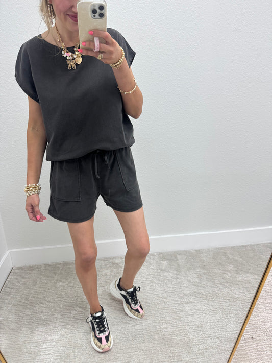 Black Gray Two Piece Short Set
