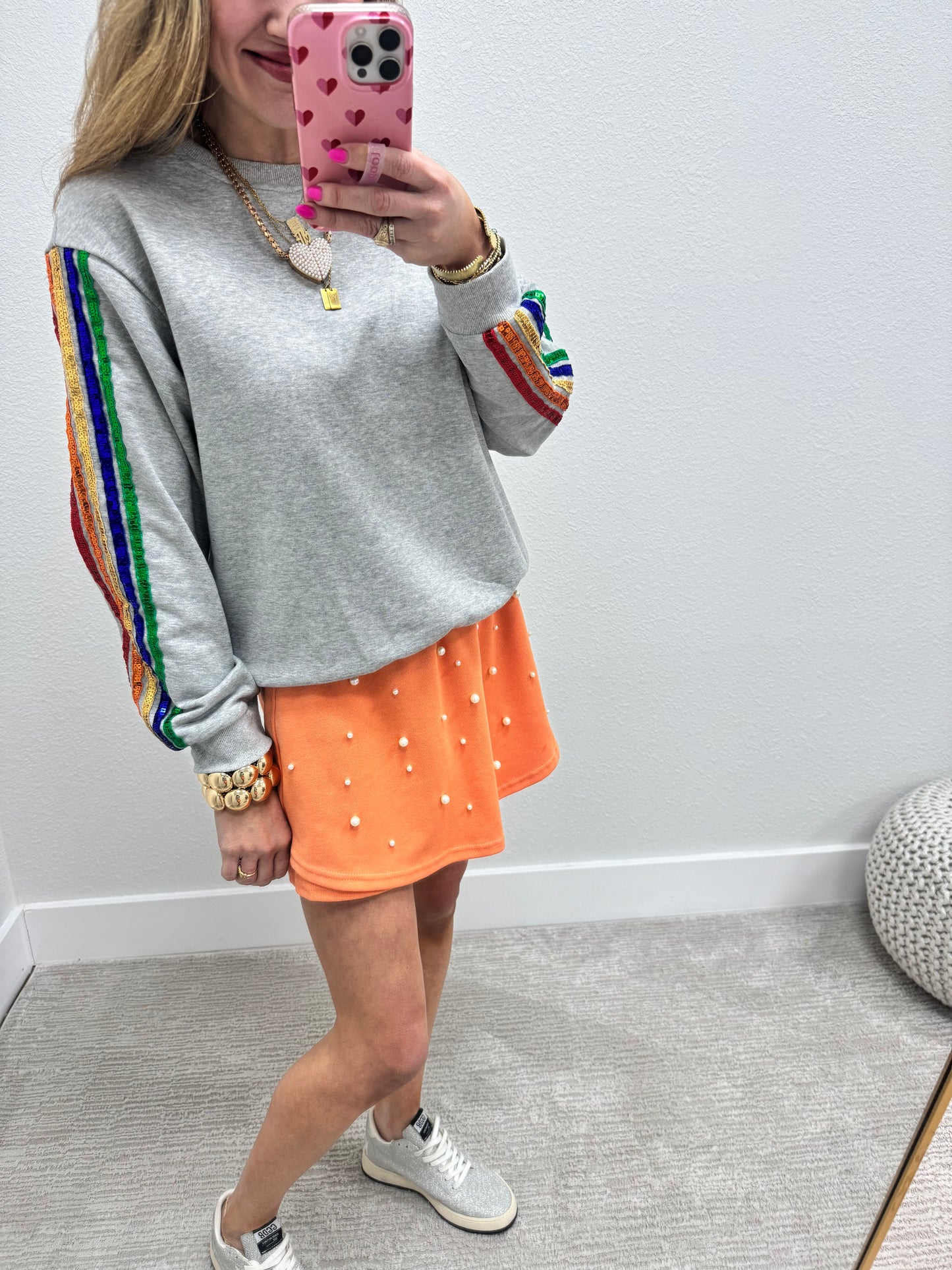 Grey Colored Sequin Sleeve Top