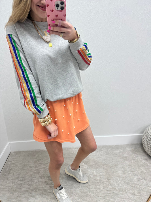 Grey Colored Sequin Sleeve Top