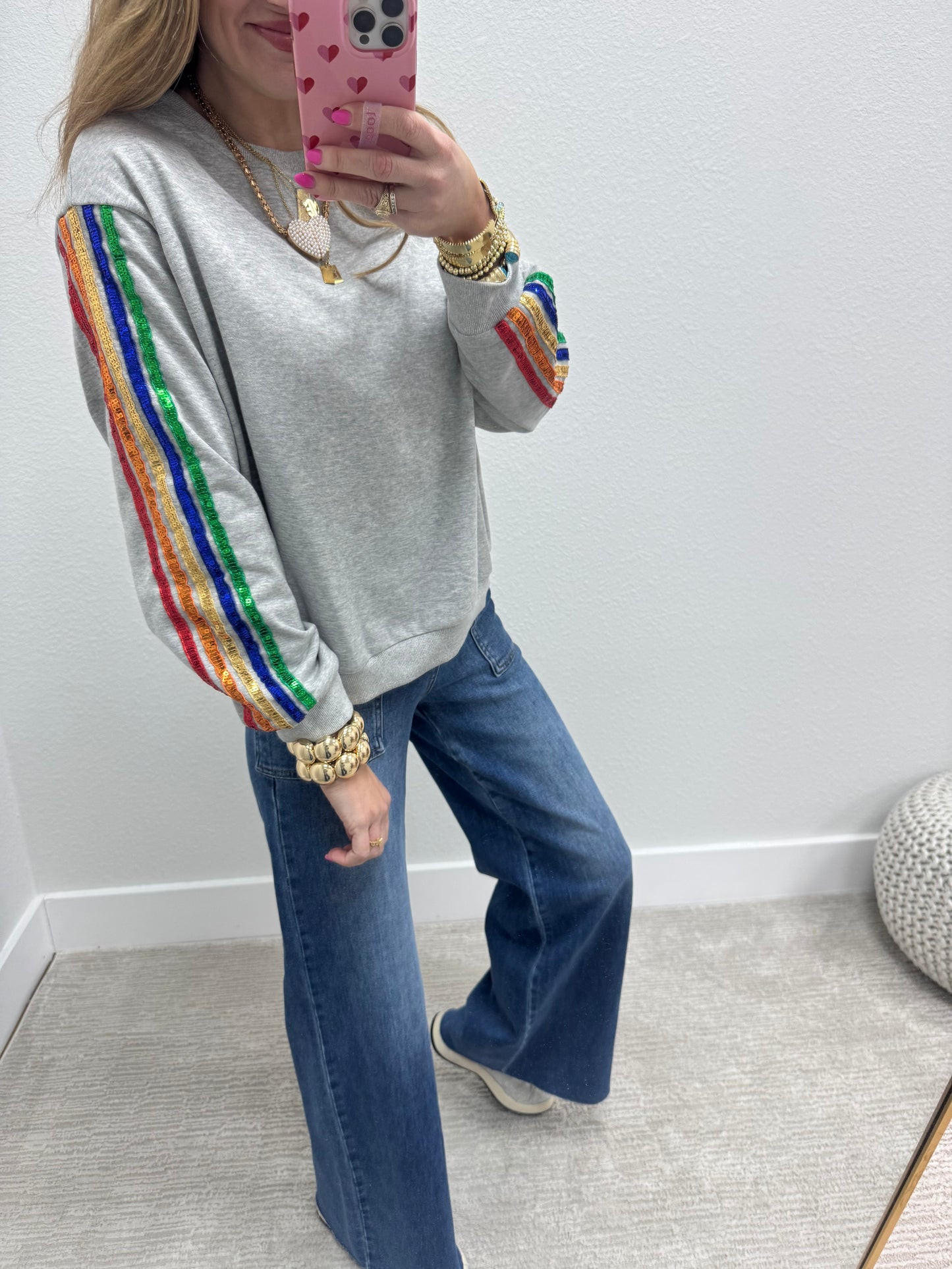 Grey Colored Sequin Sleeve Top