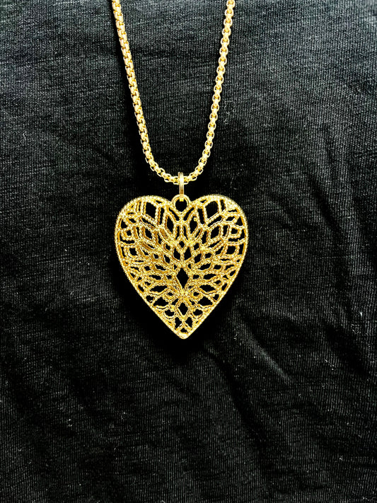 Long Textured Heart Necklace