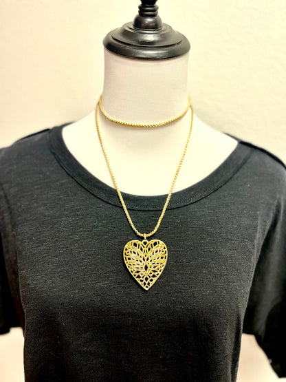 Long Textured Heart Necklace FS