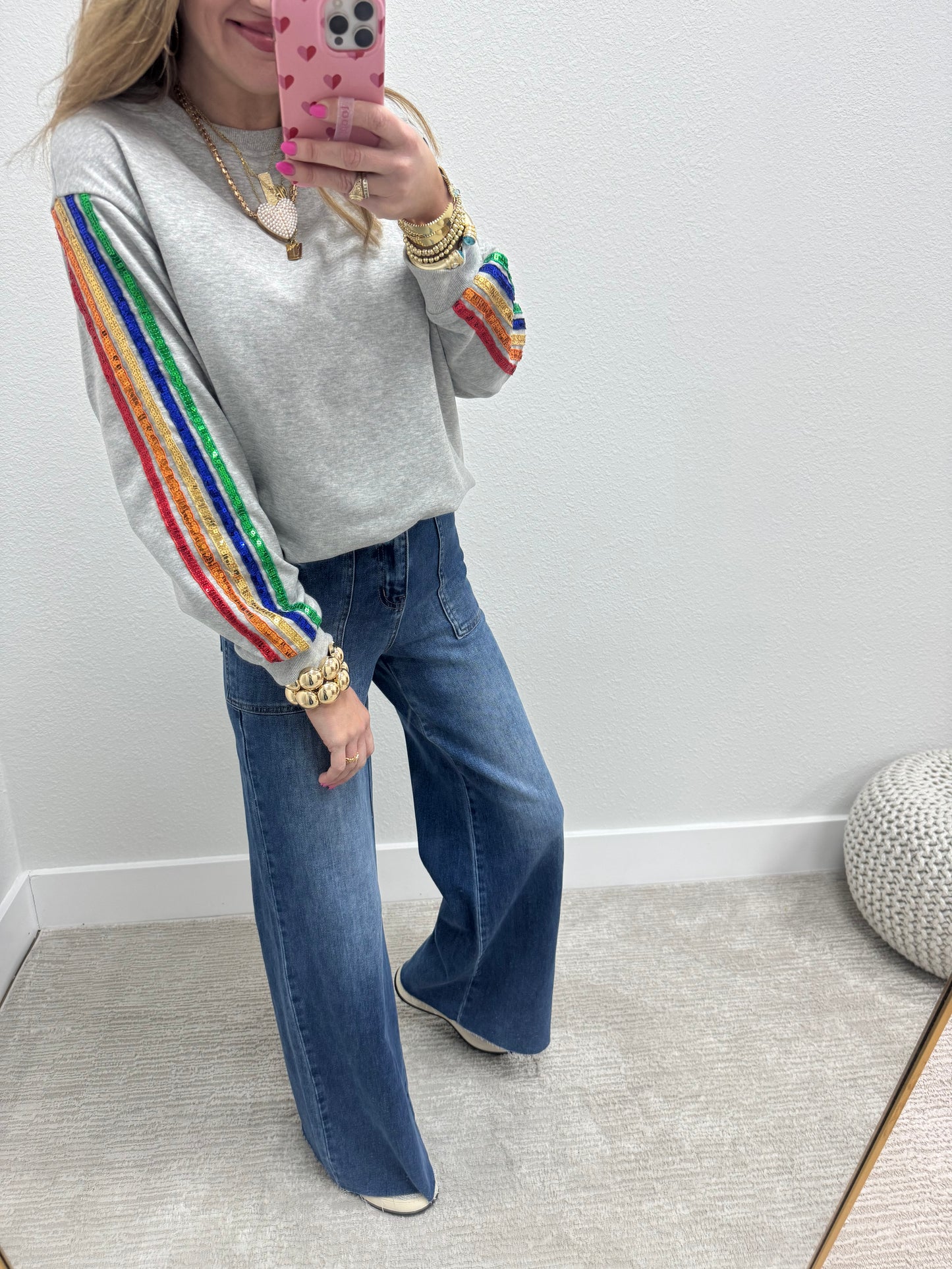 Grey Colored Sequin Sleeve Top