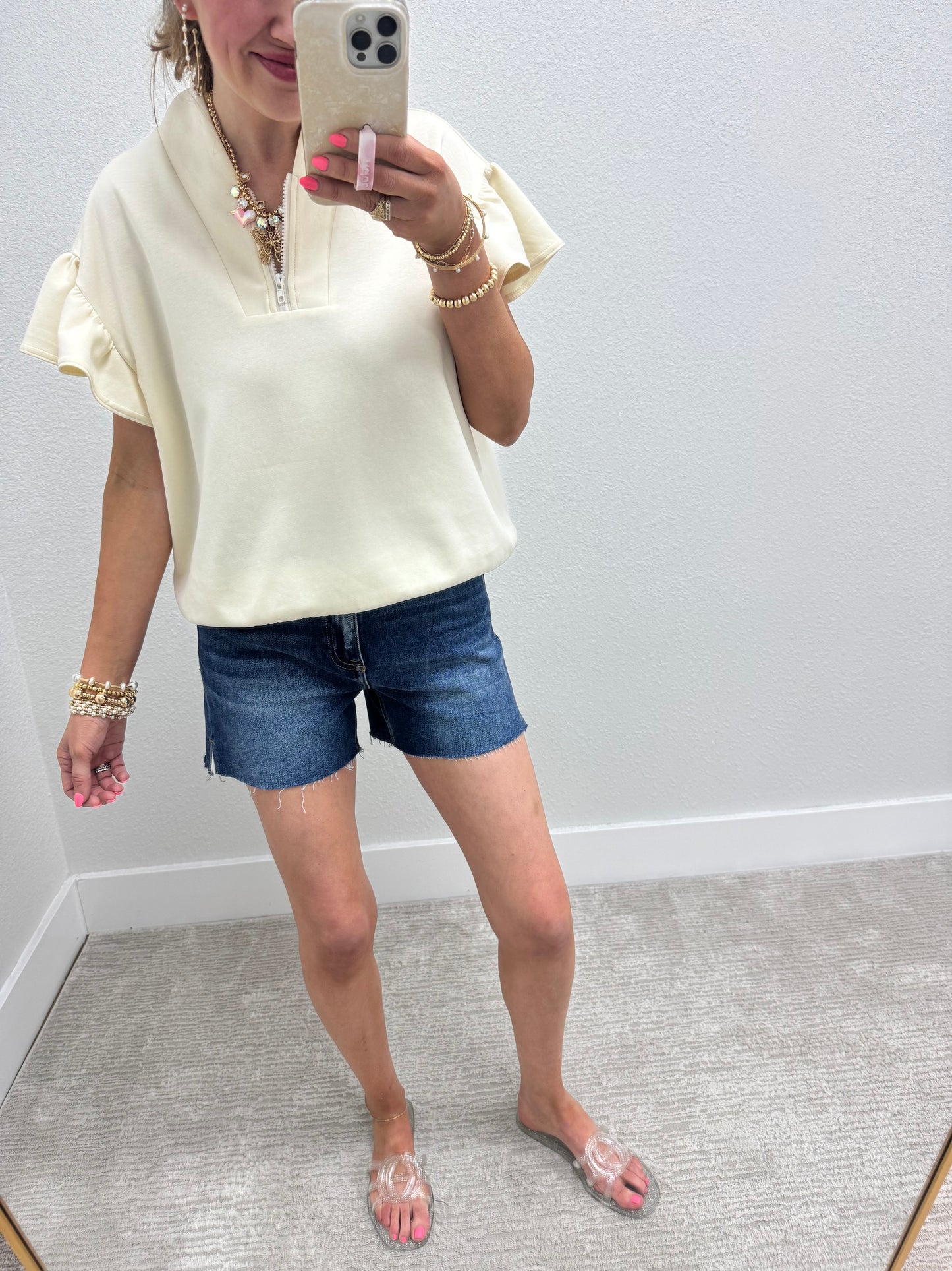 Risen Dark High Rise Raw Cut Hem Side Slit Shorts FS