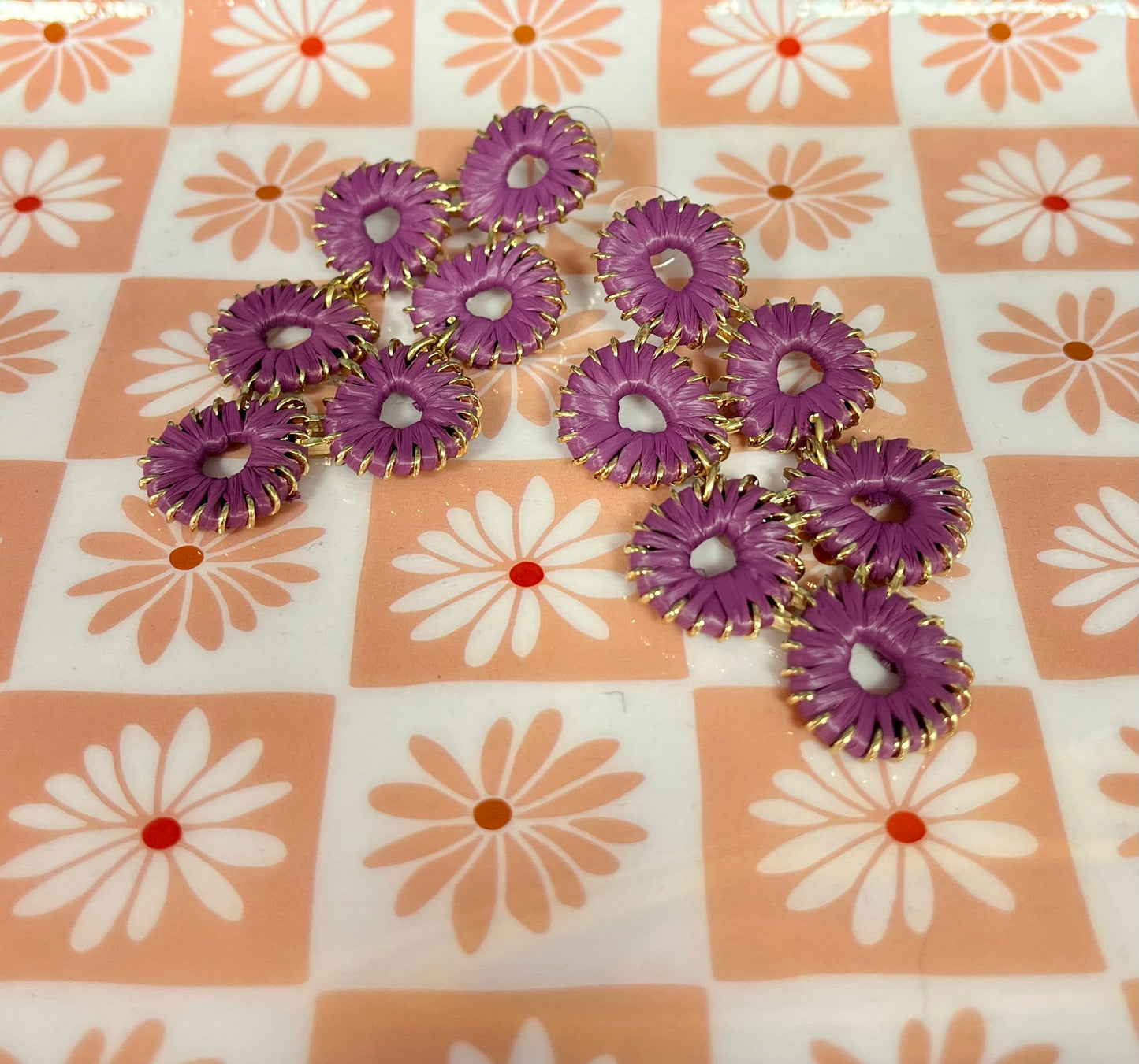 Purple Tiered Drop Down Earrings FS