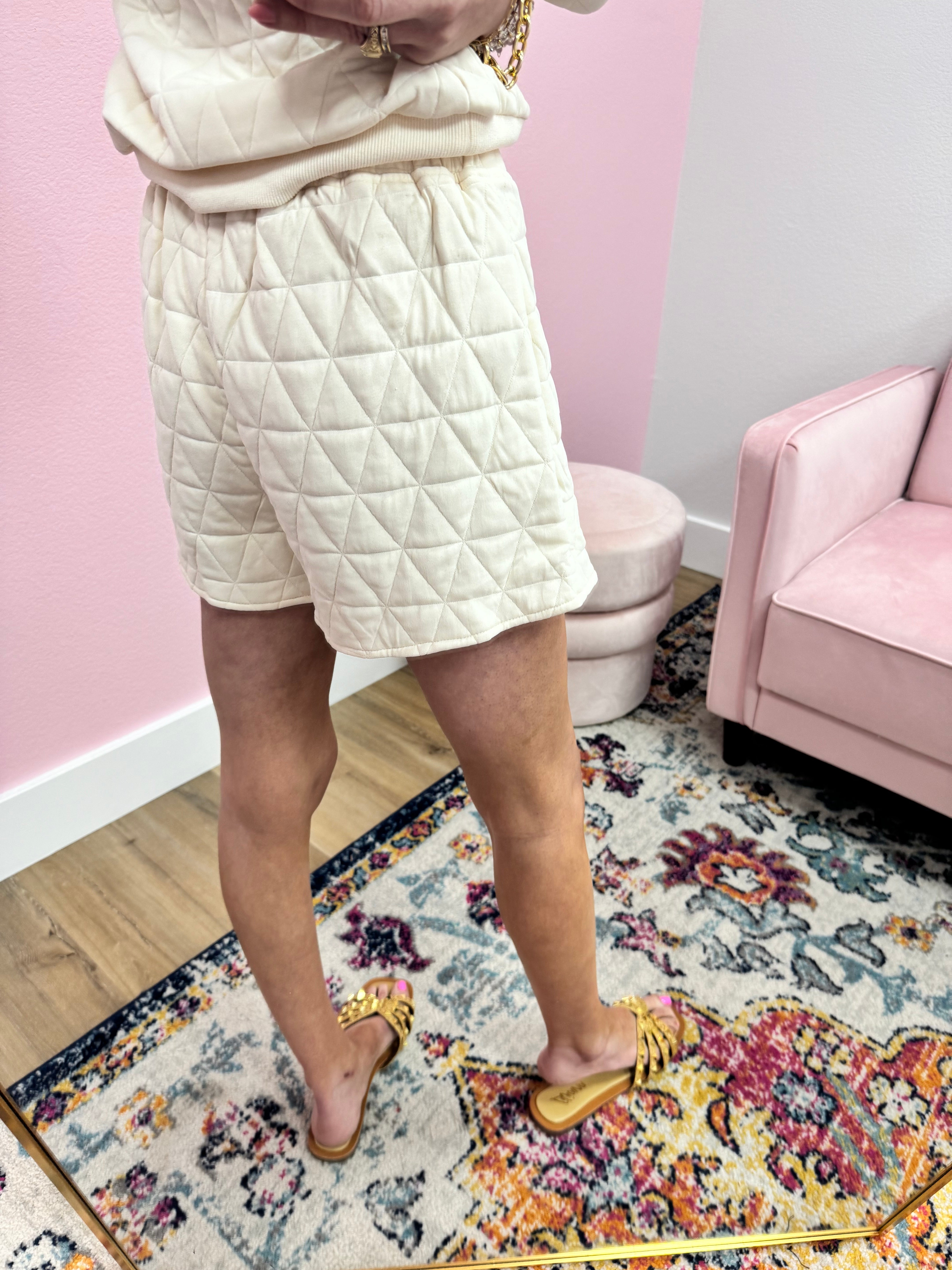 Cream Quilted Two Piece Skirt Set