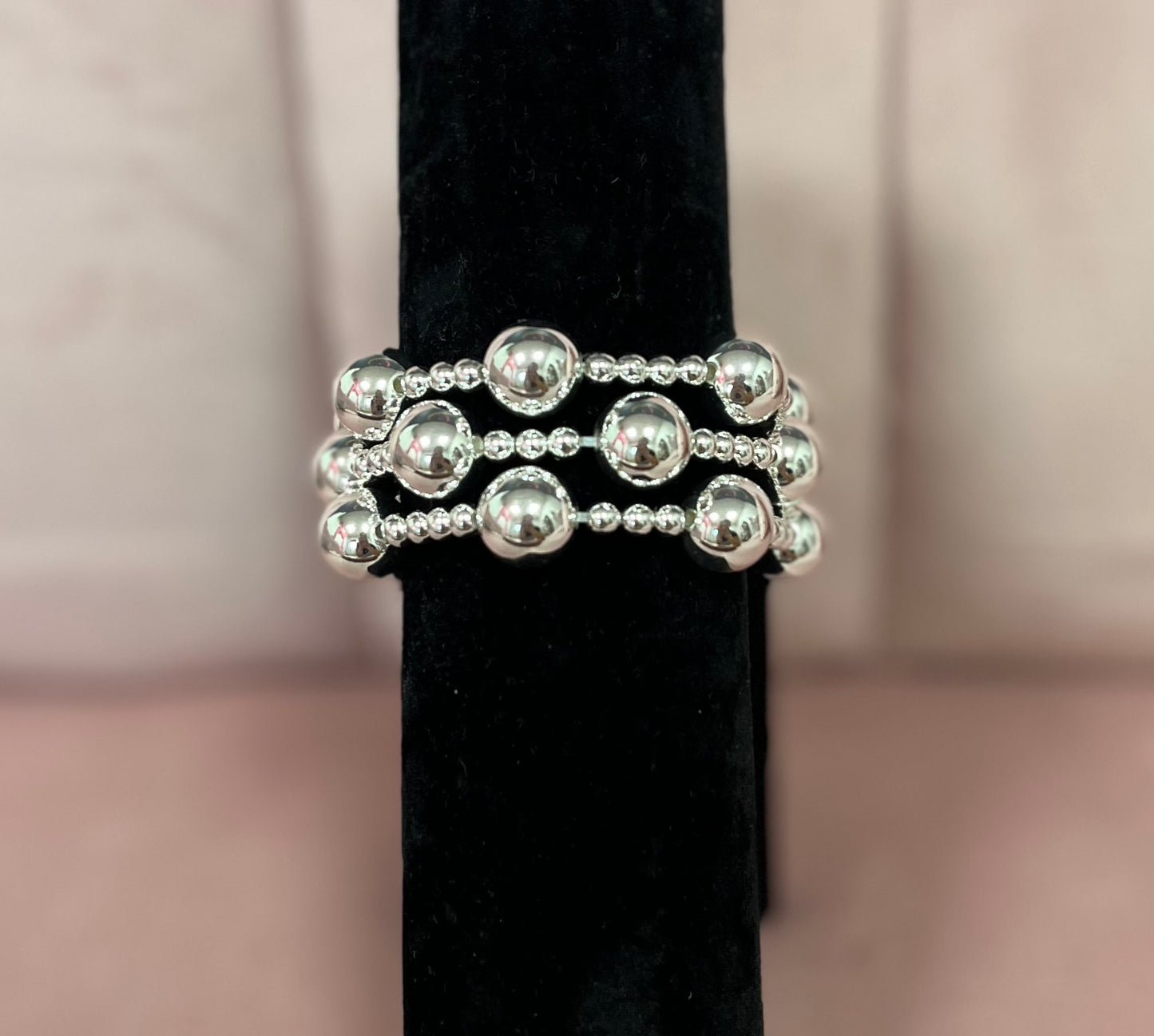 Silver- Set of 3 Large & Small Bead Bracelets