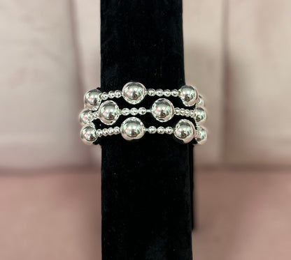 Silver- Set of 3 Large & Small Bead Bracelets