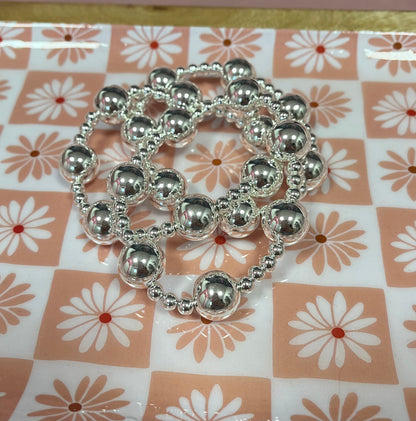 Silver- Set of 3 Large & Small Bead Bracelets