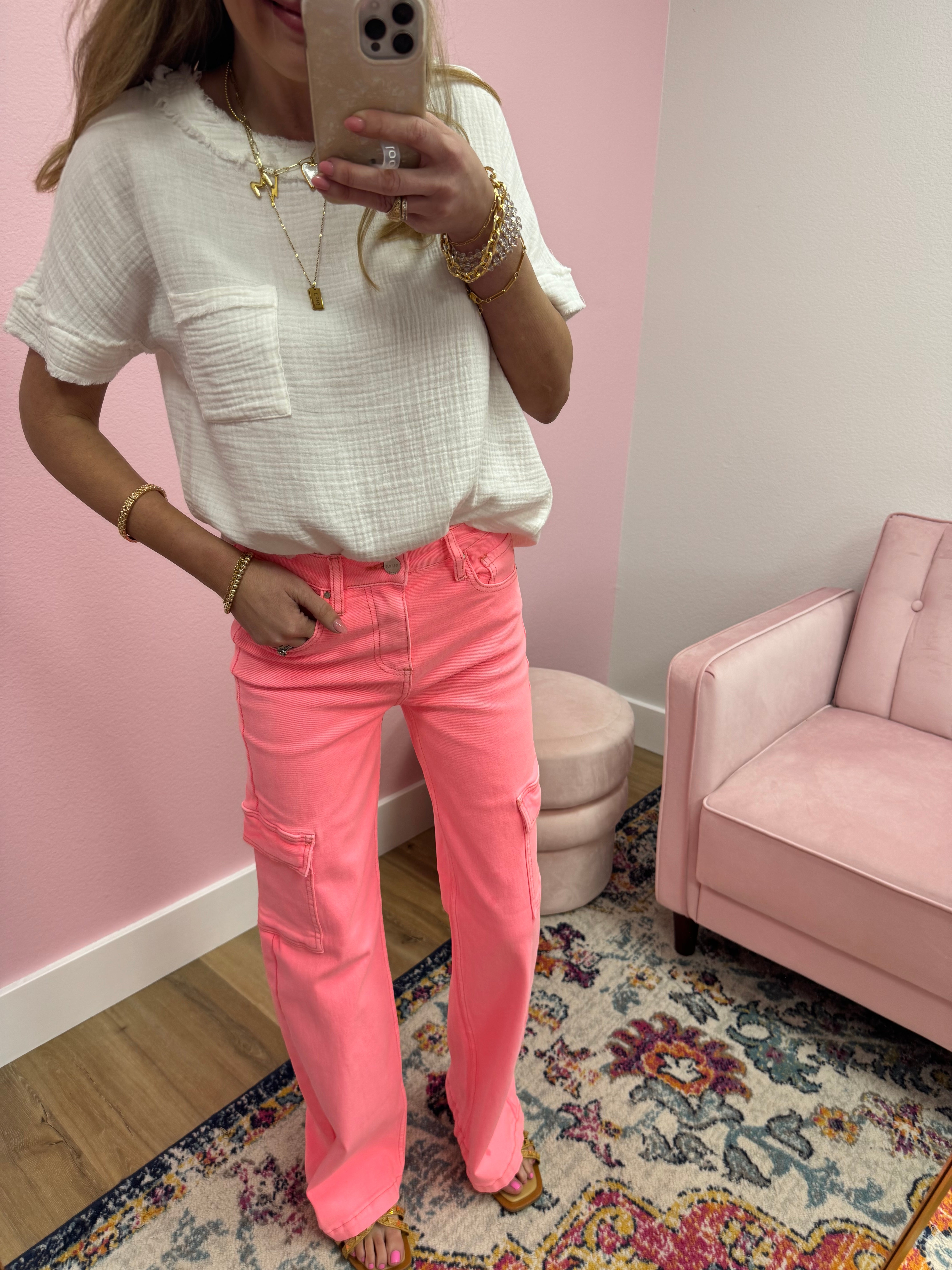 Risen Neon Pink Cargo Jeans
