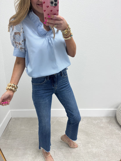 Mid Rise Crop Straight Leg Angled Hem