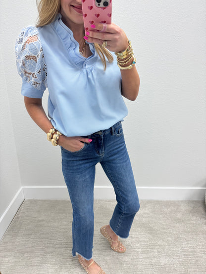 Mid Rise Crop Straight Leg Angled Hem