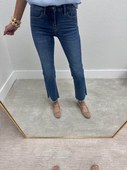 Mid Rise Crop Straight Leg Angled Hem