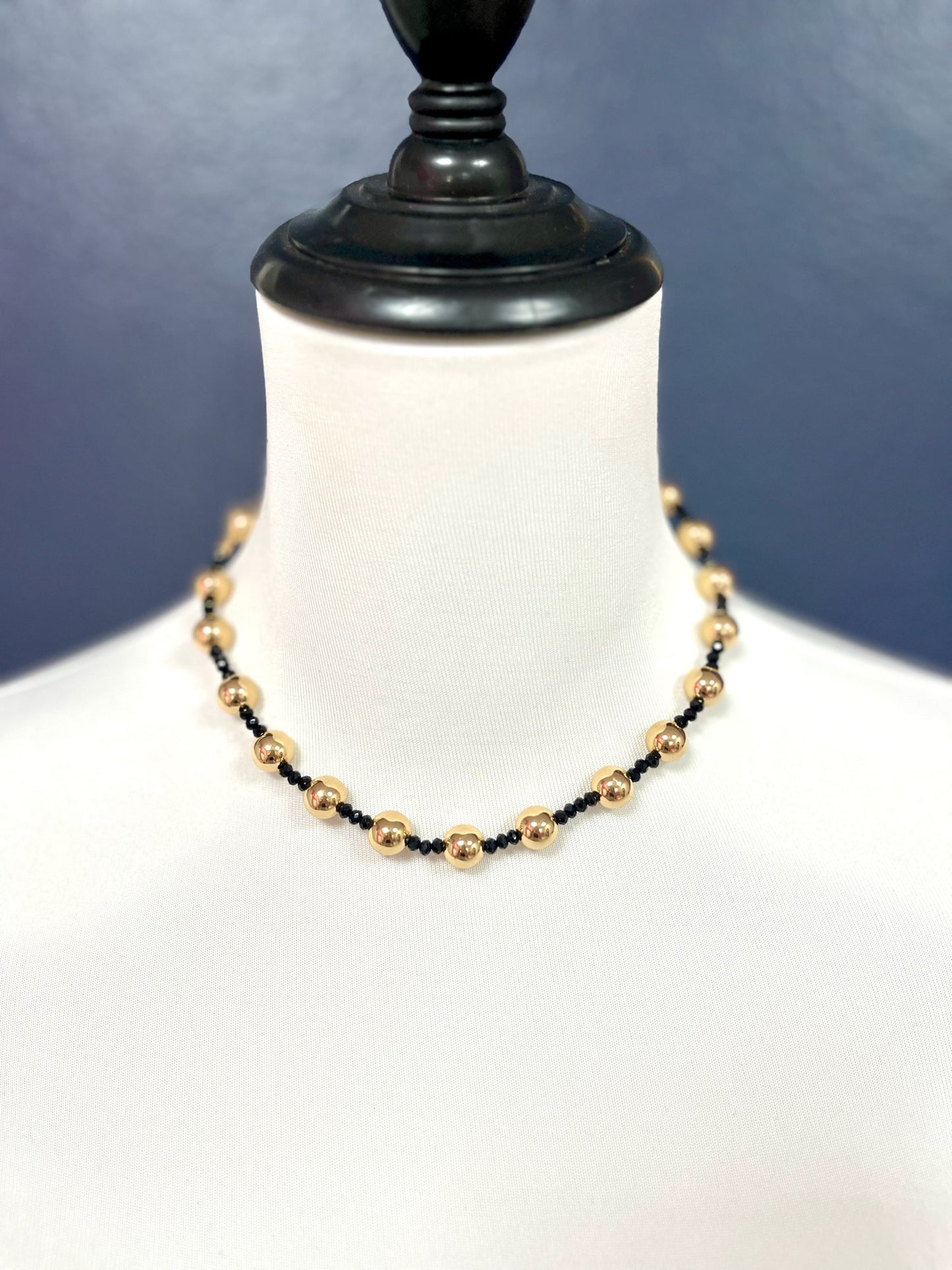 Beaded Gold Ball Magnetic Necklace (Black and Clear)