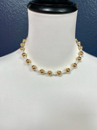 Beaded Gold Ball Magnetic Necklace (Black and Clear)