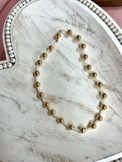 Beaded Gold Ball Magnetic Necklace (Black and Clear)