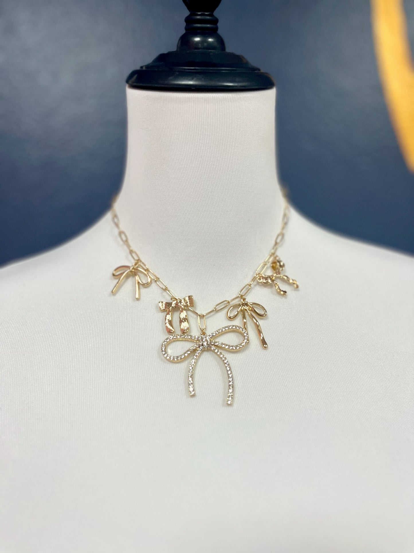 Crystal Bow Charm Necklace