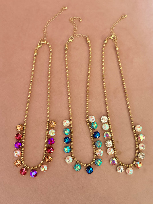 Colored Crystal Dangle Necklace (3 colors)