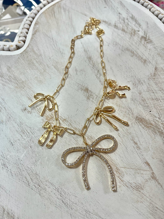 Crystal Bow Charm Necklace