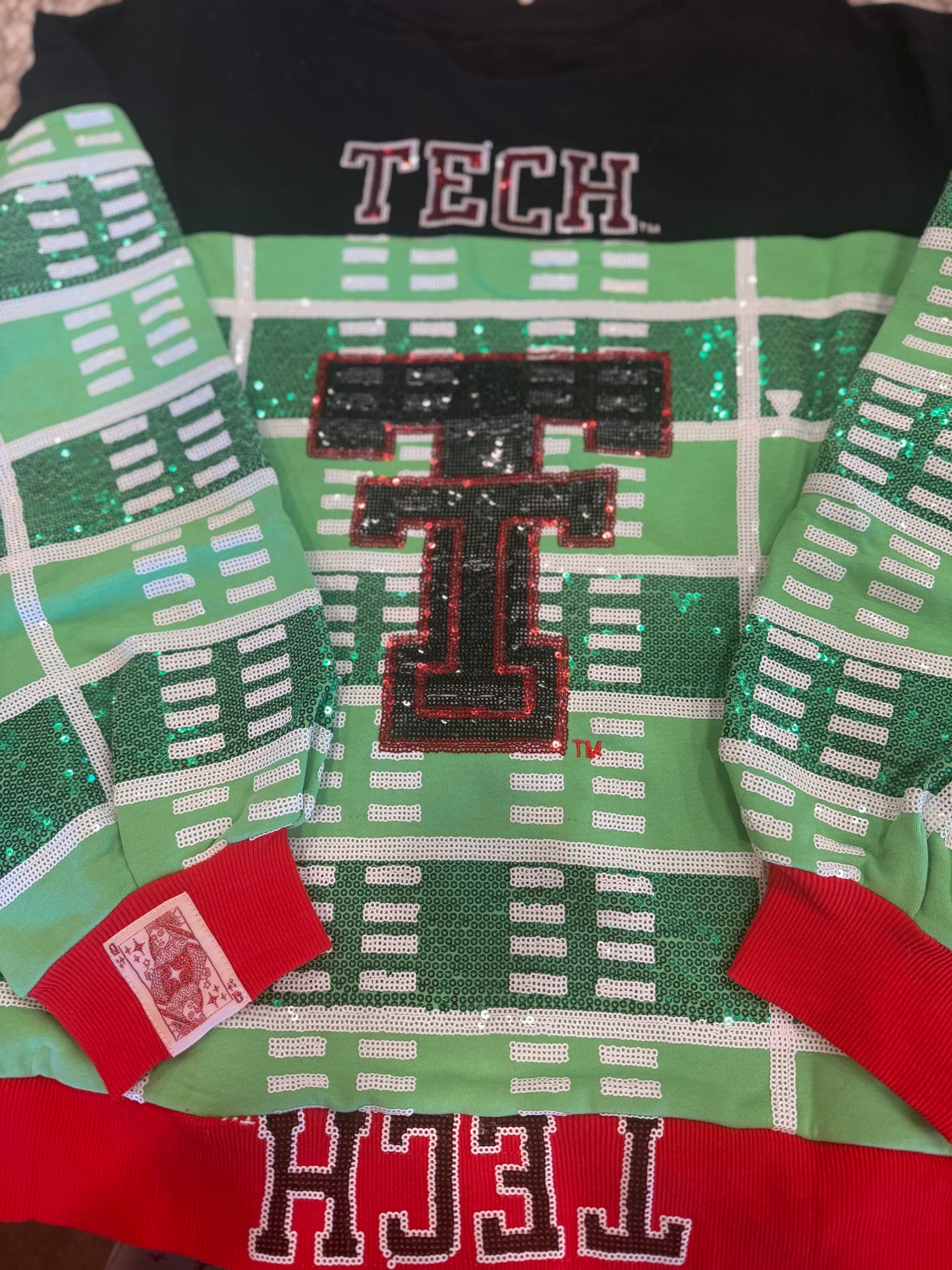 Queen of Sparkles Licensed Texas Tech Colorblock Football Field Sweatshirt