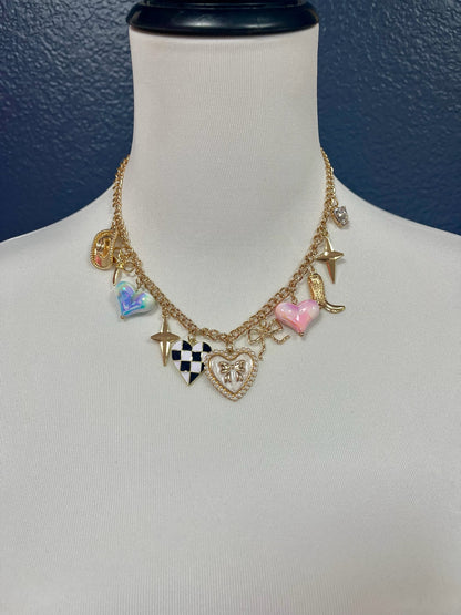Marble Heart Mixed Charm Necklace