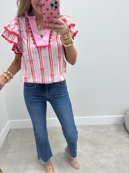 Mid Rise Crop Straight Leg Angled Hem