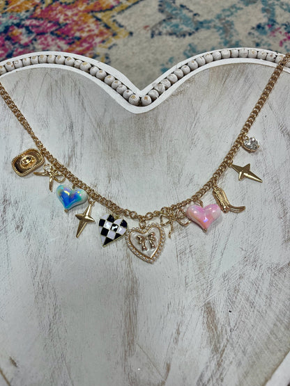 Marble Heart Mixed Charm Necklace