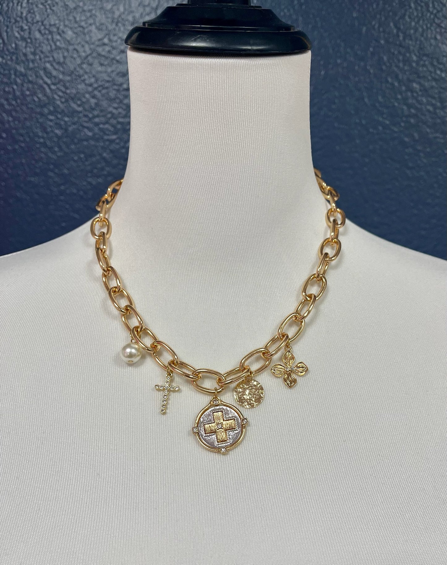 Cross Coin Pendant Rollo Chain Necklace ( SIlver & Gold)