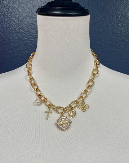 Cross Coin Pendant Rollo Chain Necklace ( SIlver & Gold)