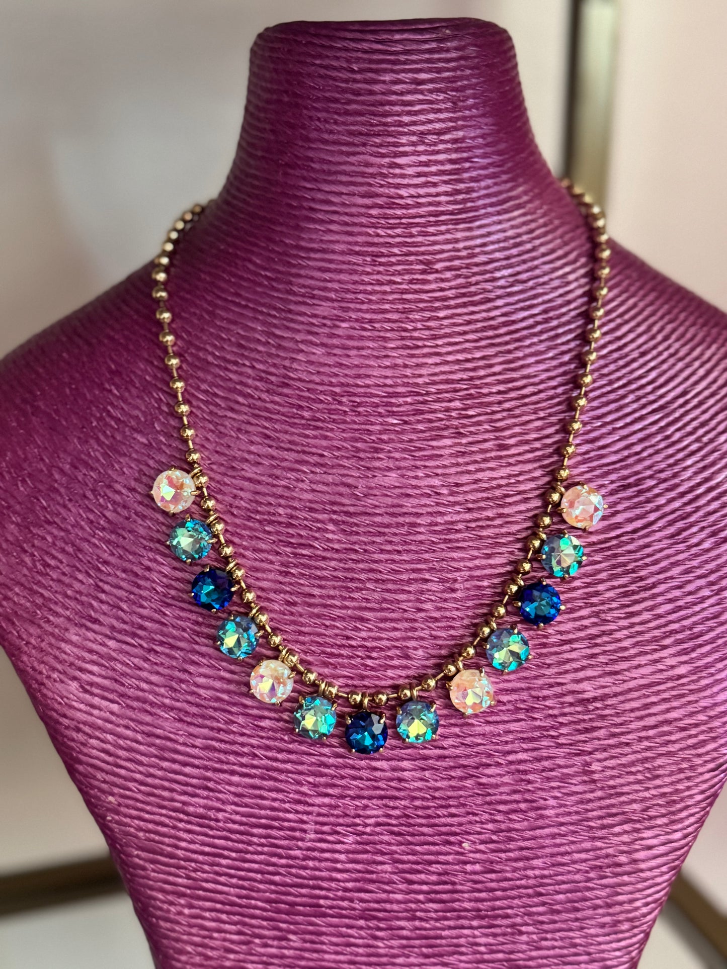 Colored Crystal Dangle Necklace (3 colors)