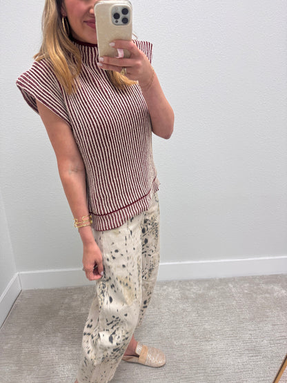 Burgundy Two Tone Ribbed Knit Sweater Vest