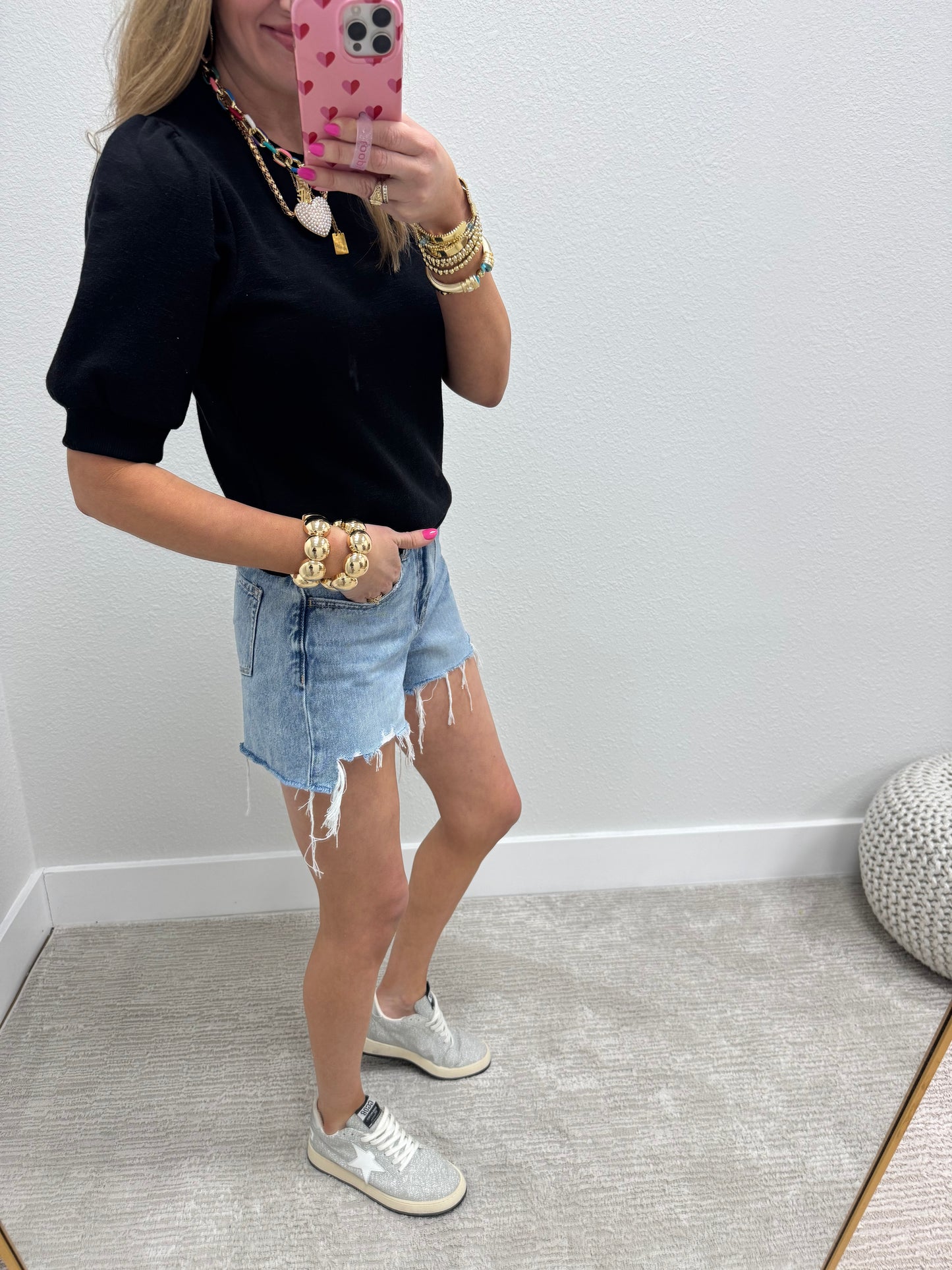 Black French Terry Puff Sleeve
