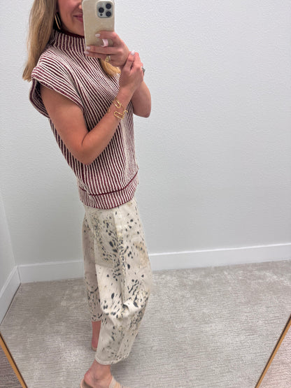 Burgundy Two Tone Ribbed Knit Sweater Vest