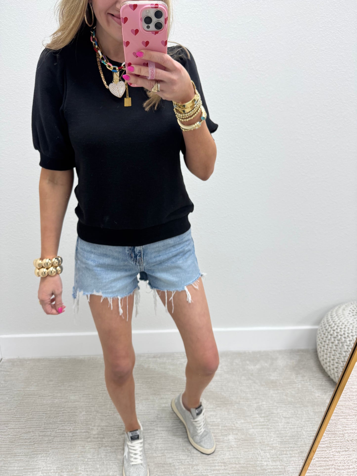 Black French Terry Puff Sleeve