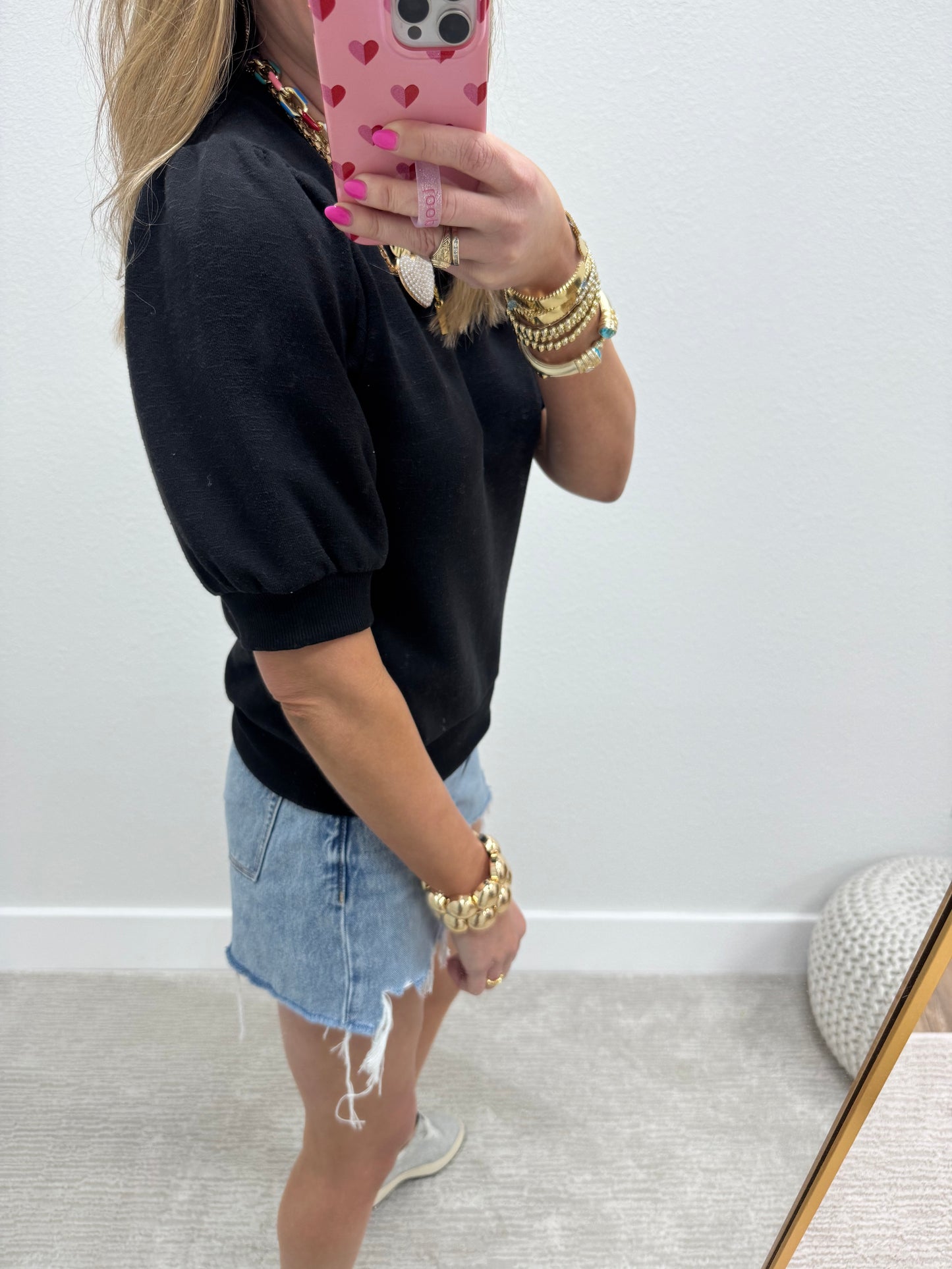 Black French Terry Puff Sleeve