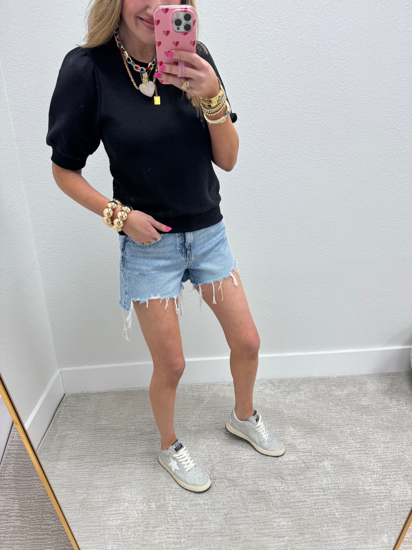 Black French Terry Puff Sleeve