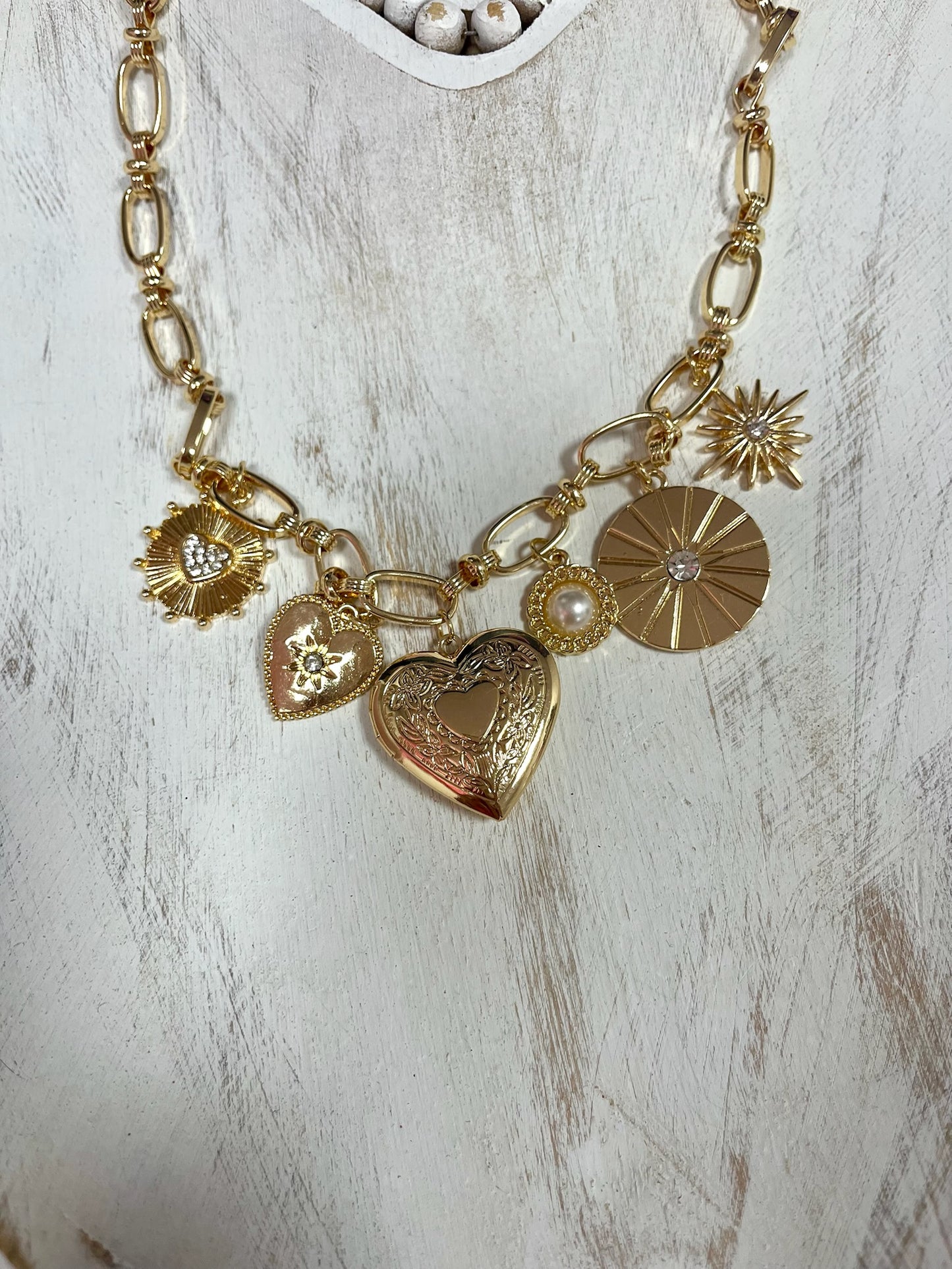 Gold Heart Locket Charm Necklace