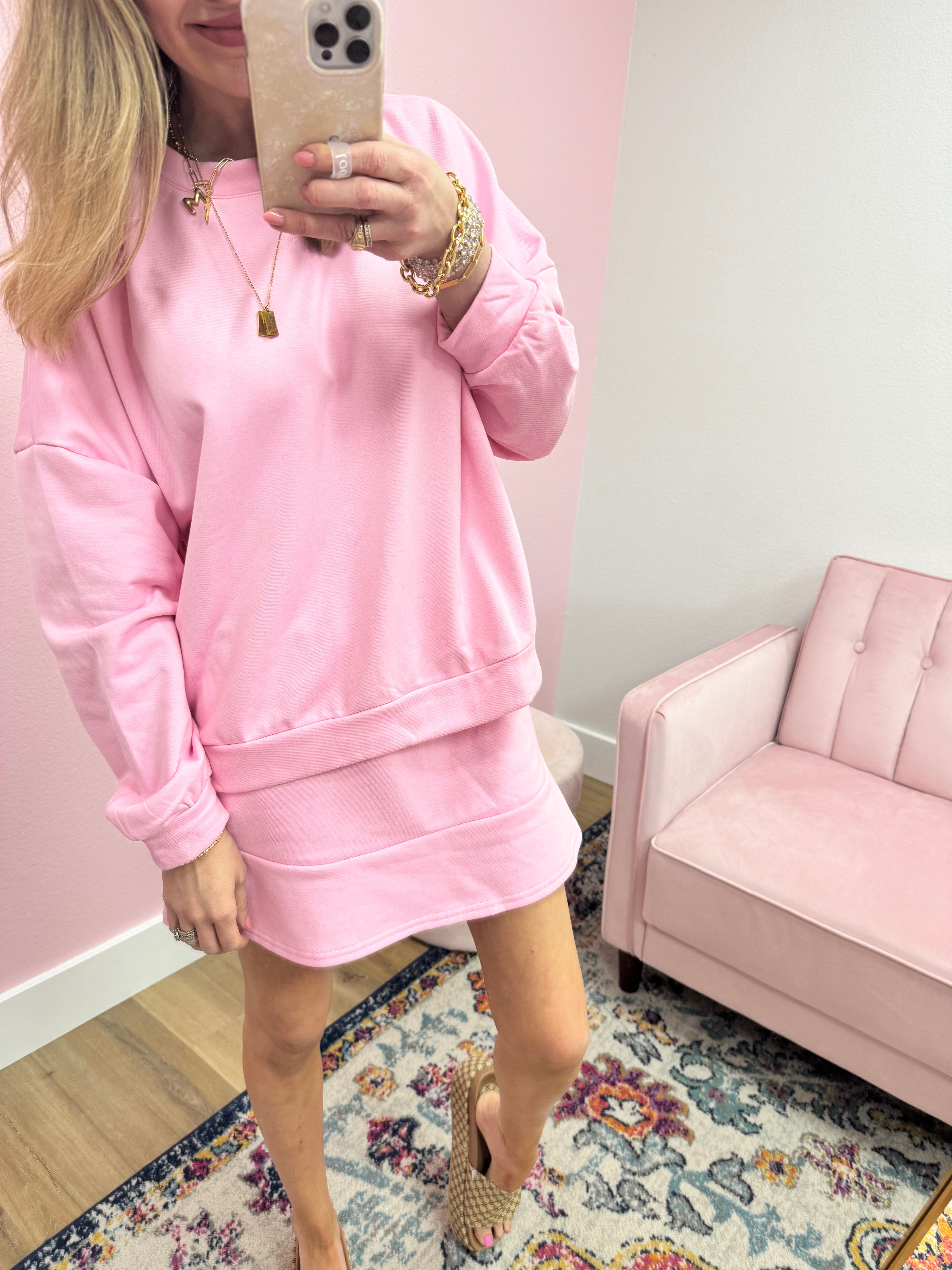 Pink Skirt Two Piece Set