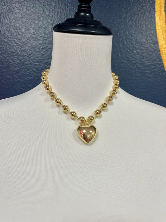 Gold Heart Ball Chain Necklace