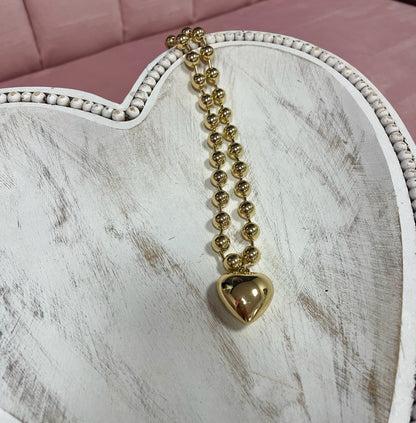 Gold Heart Ball Chain Necklace
