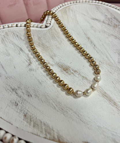 Gold Ball Necklace With Fresh Water Pearls