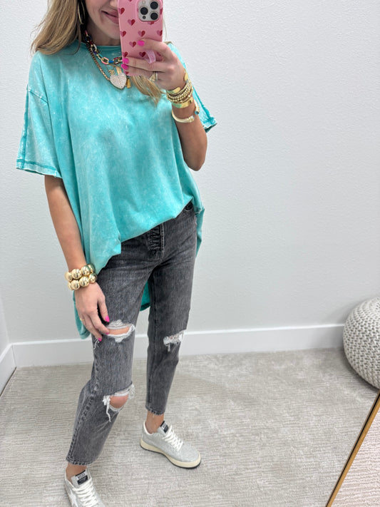 Aqua Turquoise Oversize High/Low top