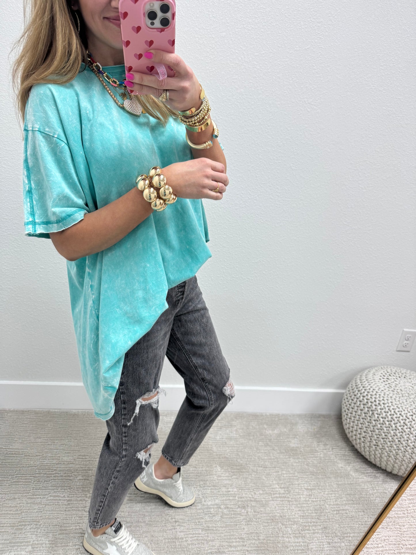 Aqua Turquoise Oversize High/Low top