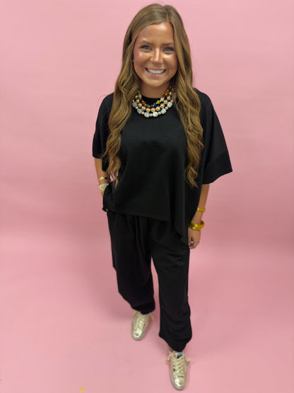 Black Scuba Two Piece Pant Set