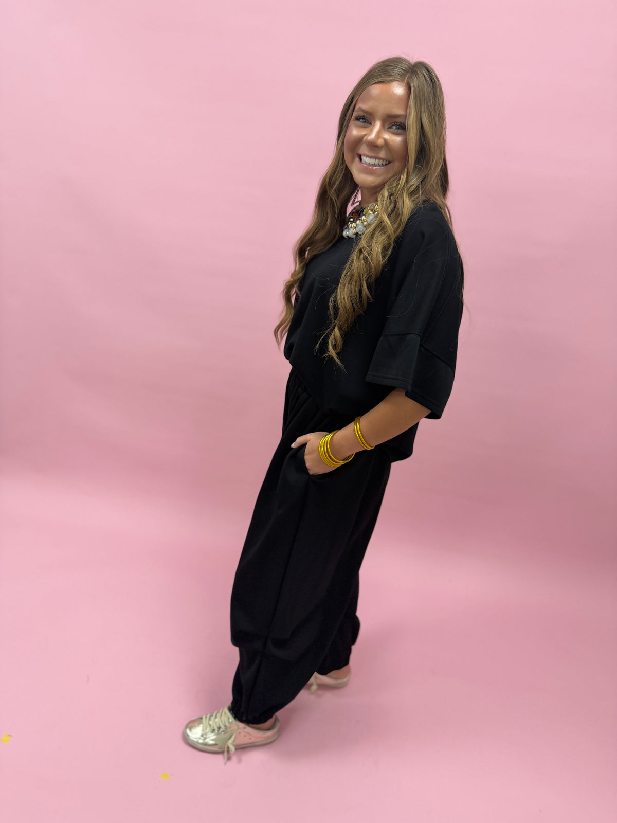Black Scuba Two Piece Pant Set