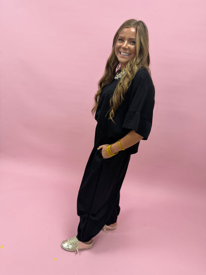 Black Scuba Two Piece Pant Set