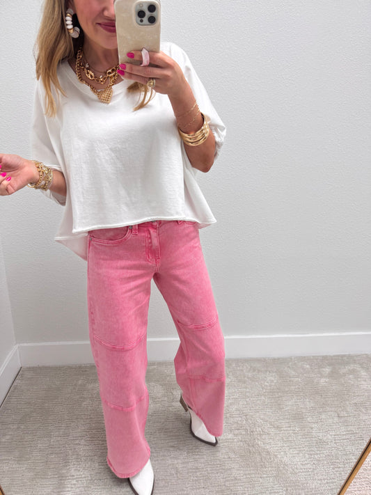 White Oversized Round Neck Box Tee