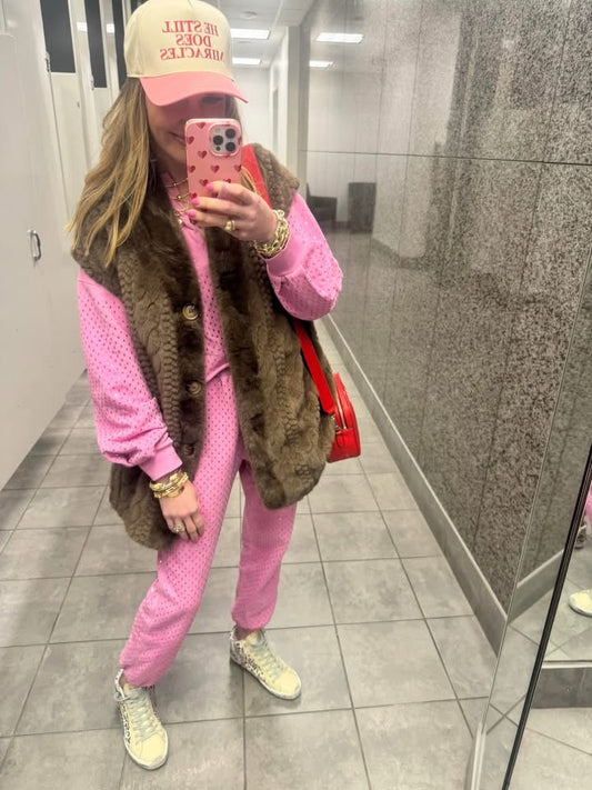 Brown Single Breasted Button Down Fuzzy Fur Vest Jacket