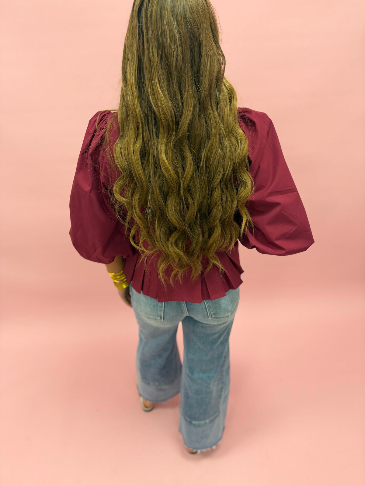 Burgundy High Neck With Bow Pleated Top