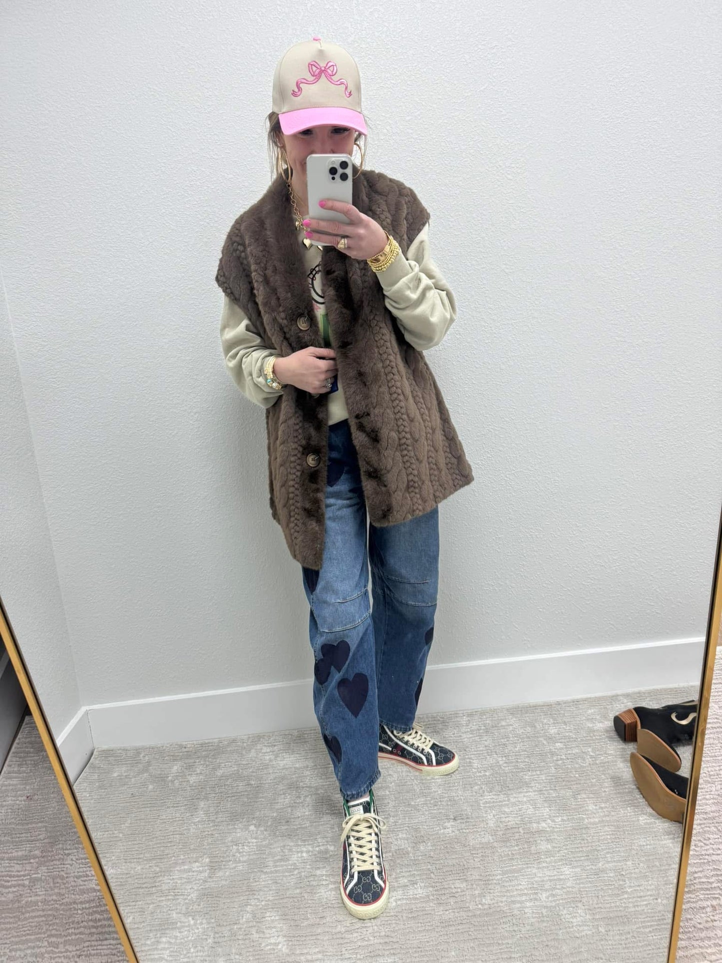 Brown Single Breasted Button Down Fuzzy Fur Vest Jacket